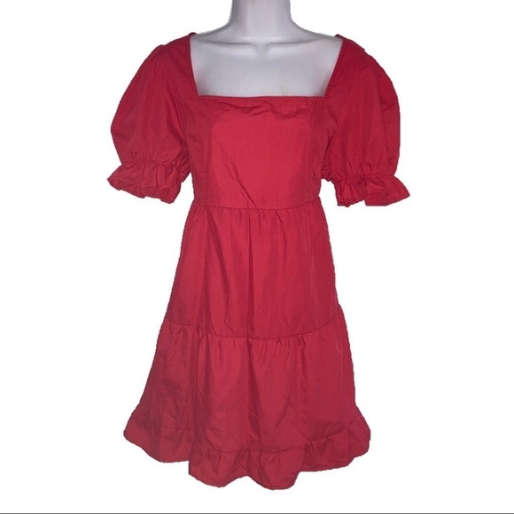 NWT Vonda Empire Style Tiered Short Puff Sleeve Mini Red Poly Dress 2X/XL - Picture 2 of 9